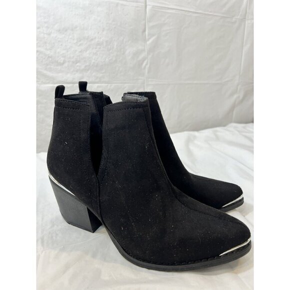 JOURNEE COLLECTION Black Issla Almond Toe Block Heel Slip On Booties Size 6.5 - Picture 4 of 16
